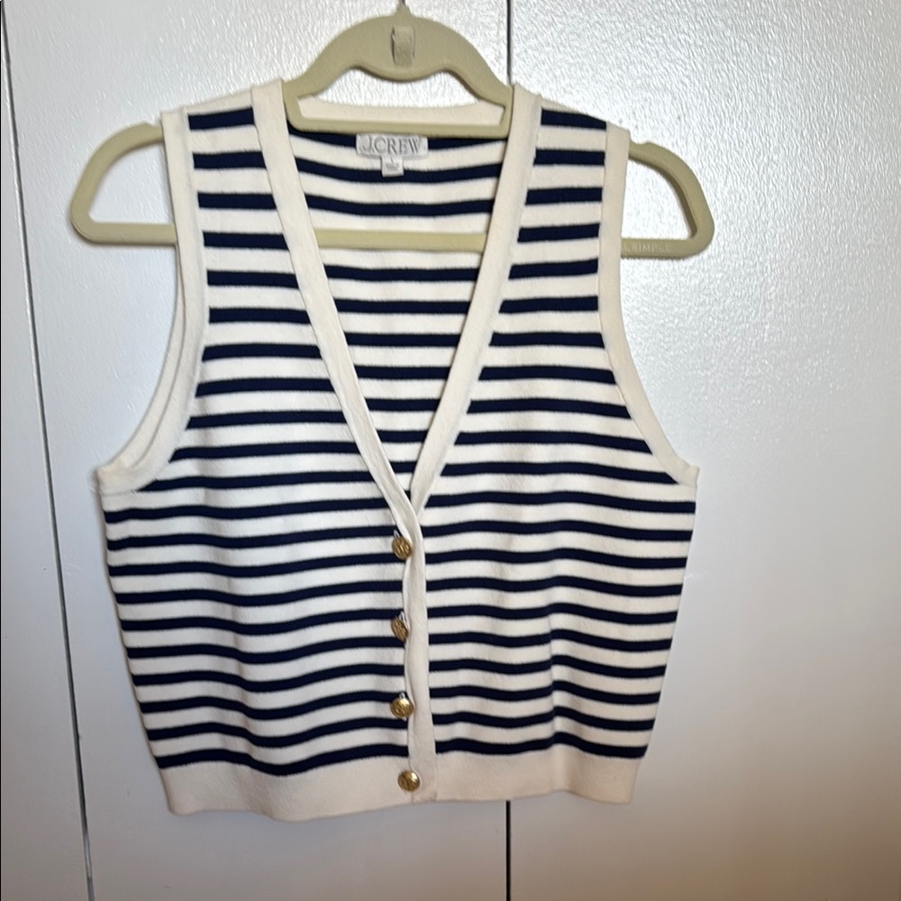 J. Crew Striped Emilie Knit Vest with Gold Buttons